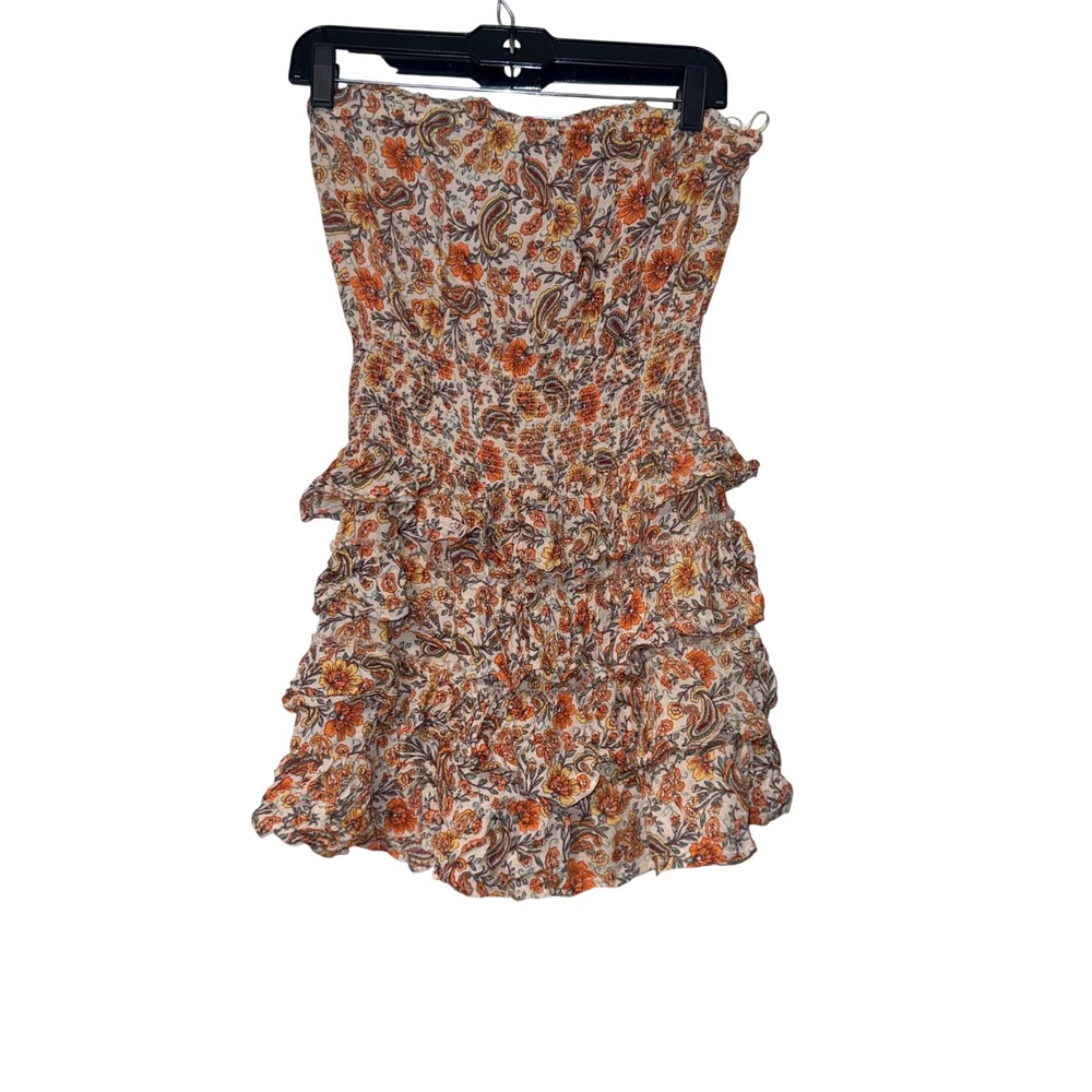 Patrons of Peace Strapless Mini Dress Womens Medium Orange Paisley Floral Woven